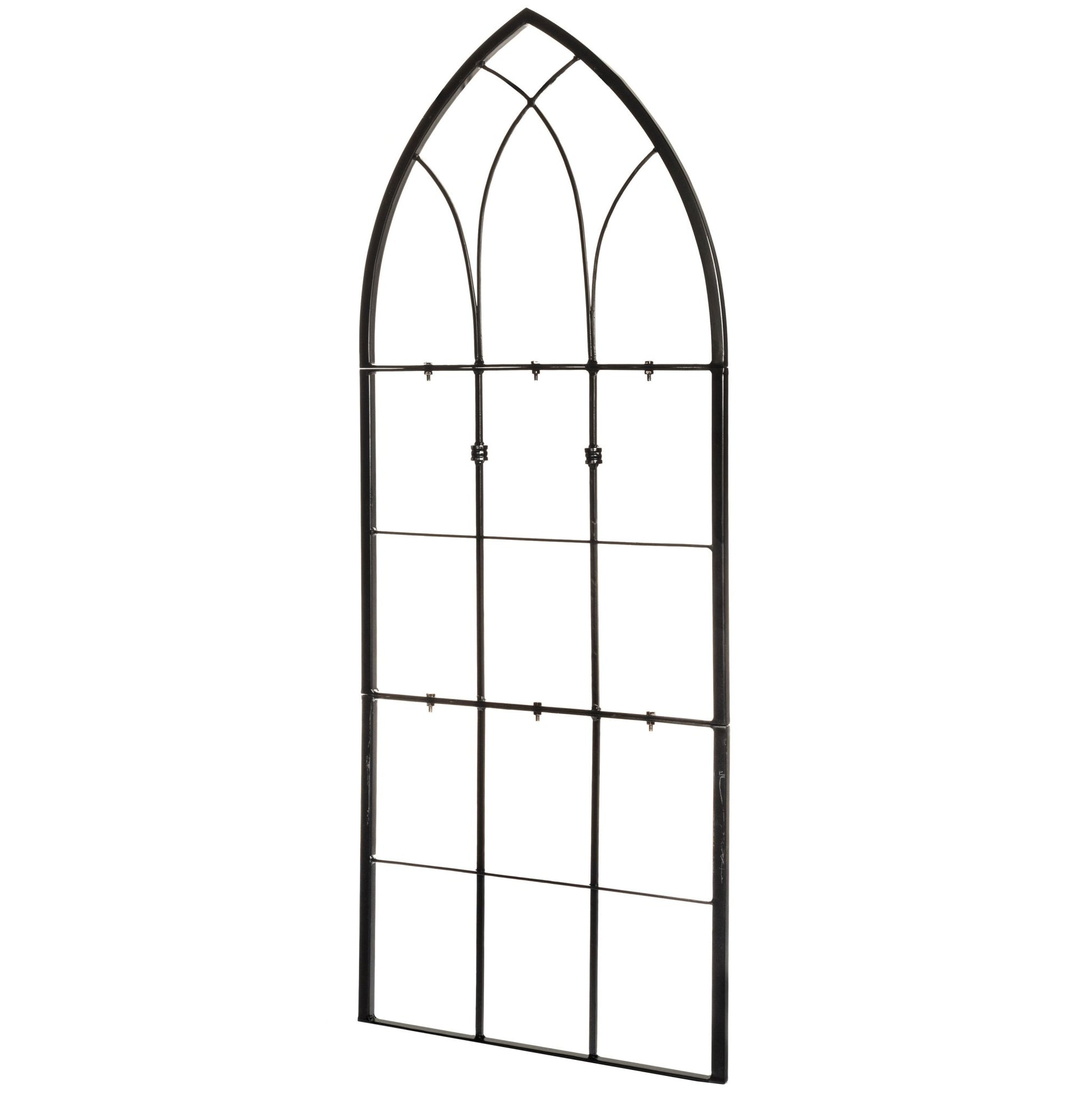 Side view of H Potter gothic wrought iron garden trellis showing frame depth and sturdy construction