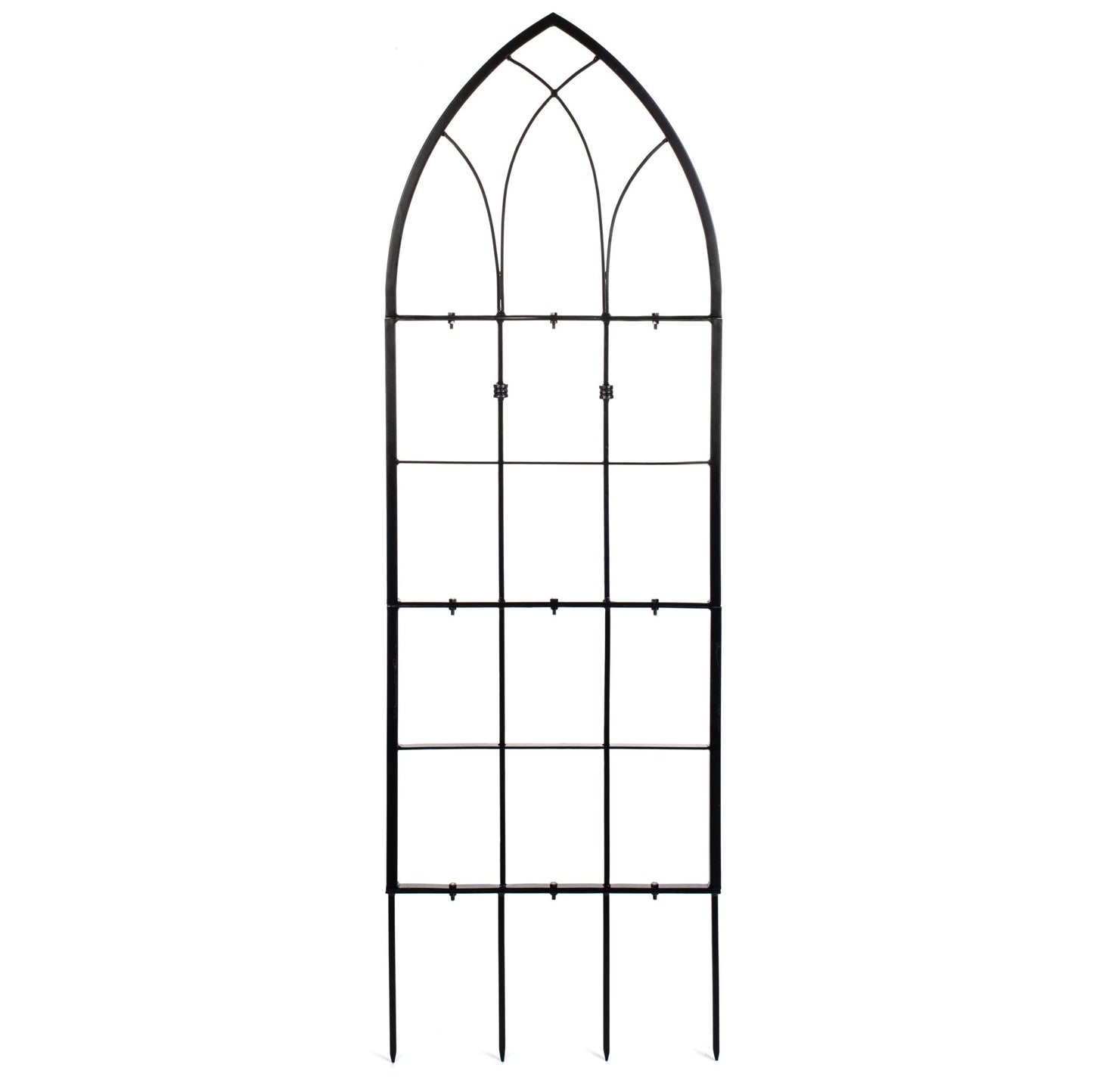 Front view of H Potter large black gothic wrought iron garden trellis, indoor outdoor wall art, 24"W x 62"H for landscapers