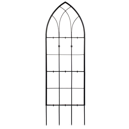 Front view of H Potter large black gothic wrought iron garden trellis, indoor outdoor wall art, 24"W x 62"H for landscapers