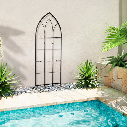 H Potter black gothic wrought iron garden trellis as backyard landscape pool decor, freestanding vine support