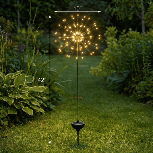 h potter solar sparkle stake light with dimensions in a yard
