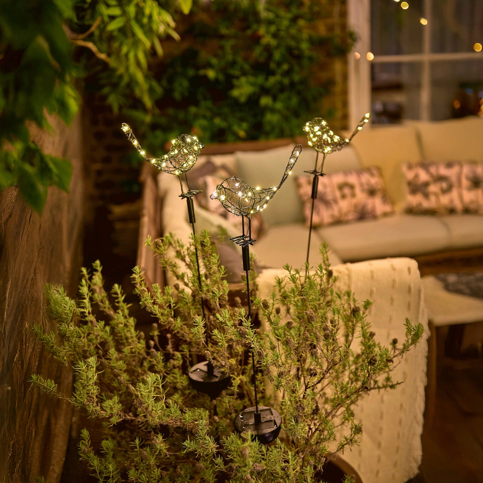 h potter solar metal sparrows with led lights in a pot