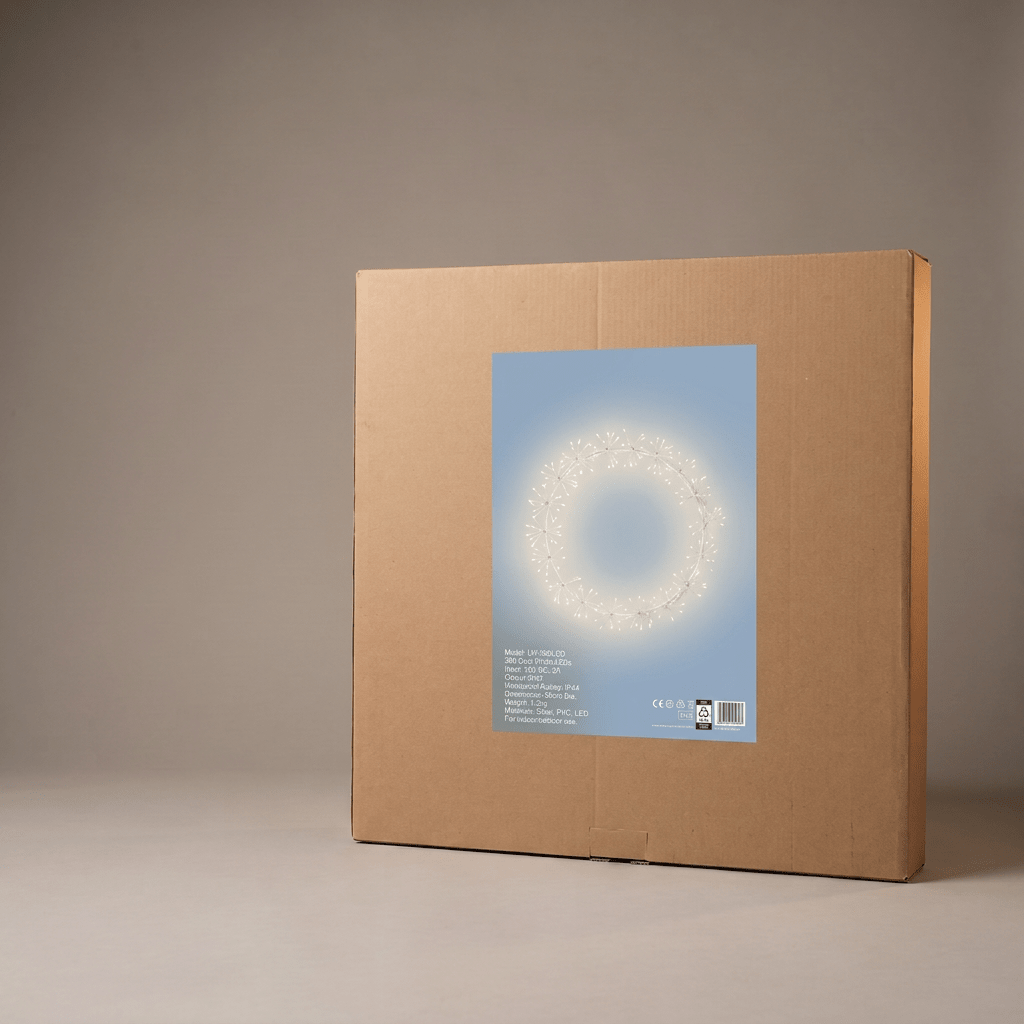 h potter square brown cardboard box for starlight wreath standing upright on a neutral studio surface