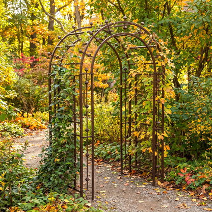 H Potter metal garden arbor in fall garden scene
