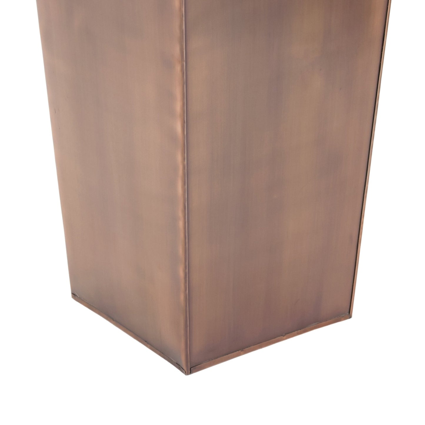Close up of tall copper planter base