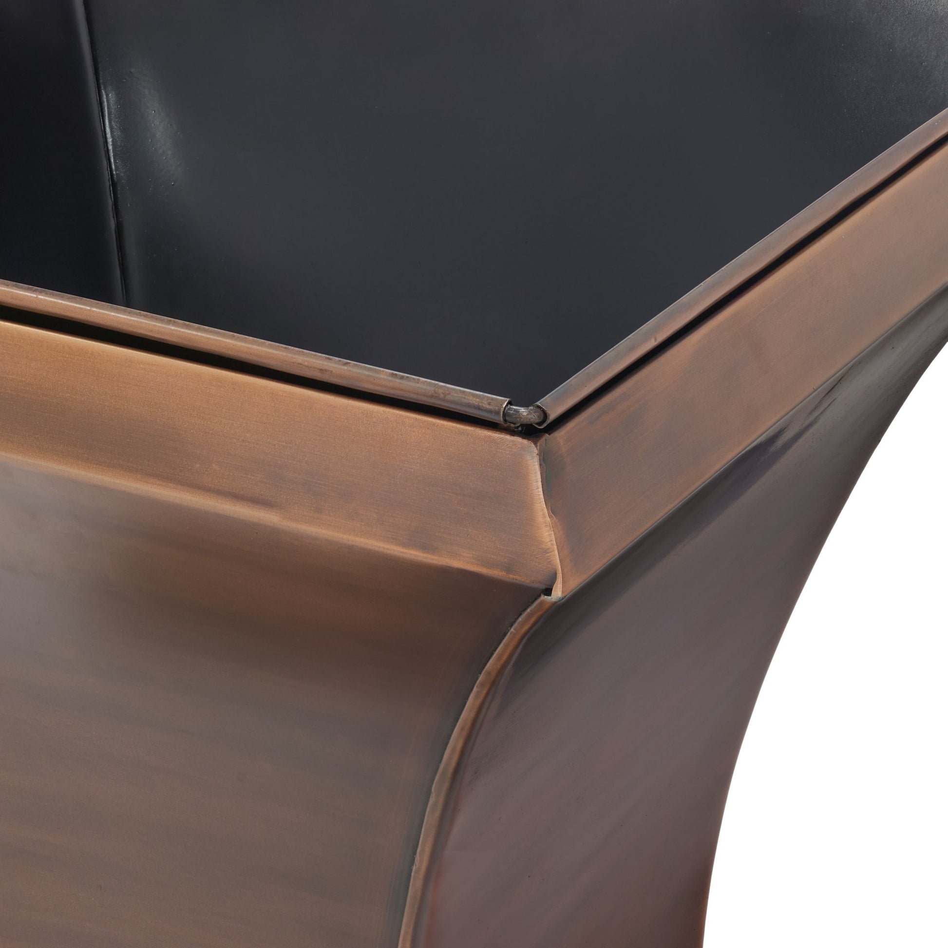 H Potter tall copper garden urn planter showing close up of corner detailing