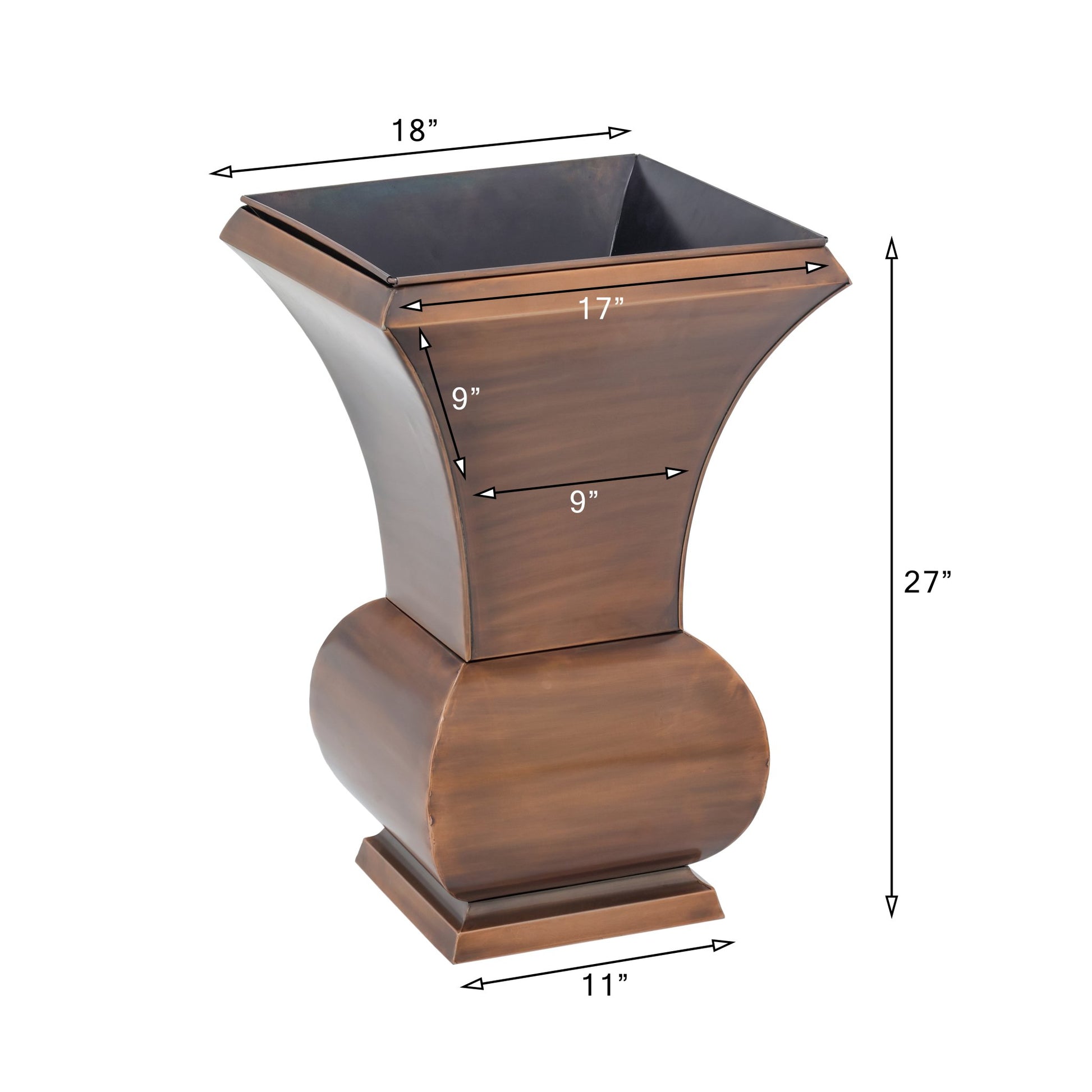 H Potter tall copper urn planter with dimensions
