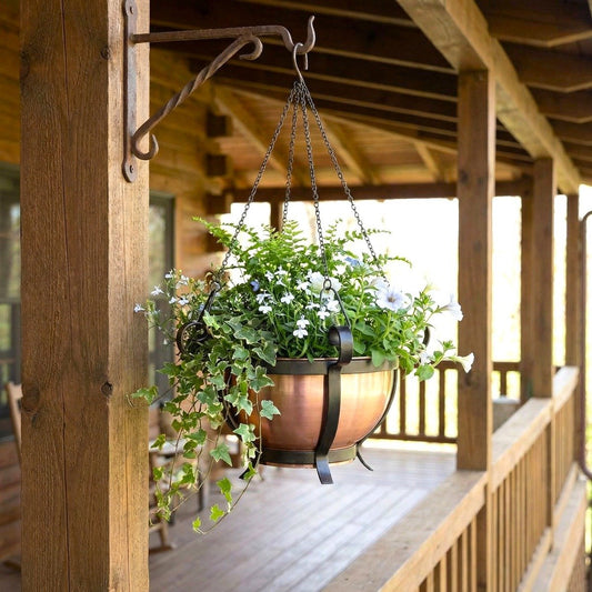 H Potter Traditional Round Copper Hanging Planter