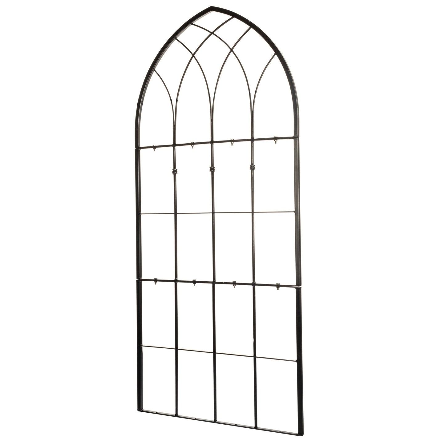 Side view of H Potter gothic wrought iron garden trellis showing frame depth and sturdy construction