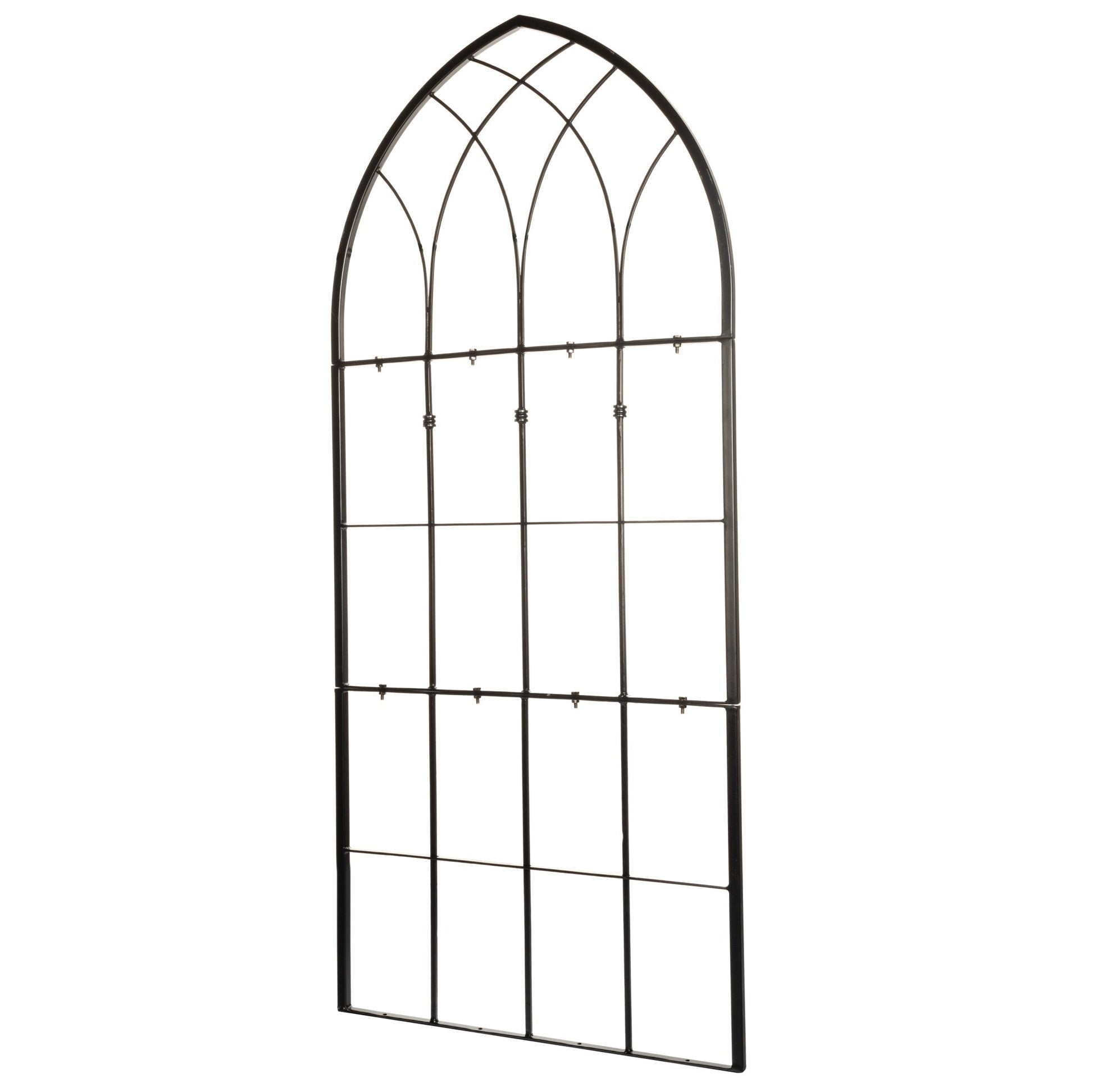 Side view of H Potter gothic wrought iron garden trellis showing frame depth and sturdy construction