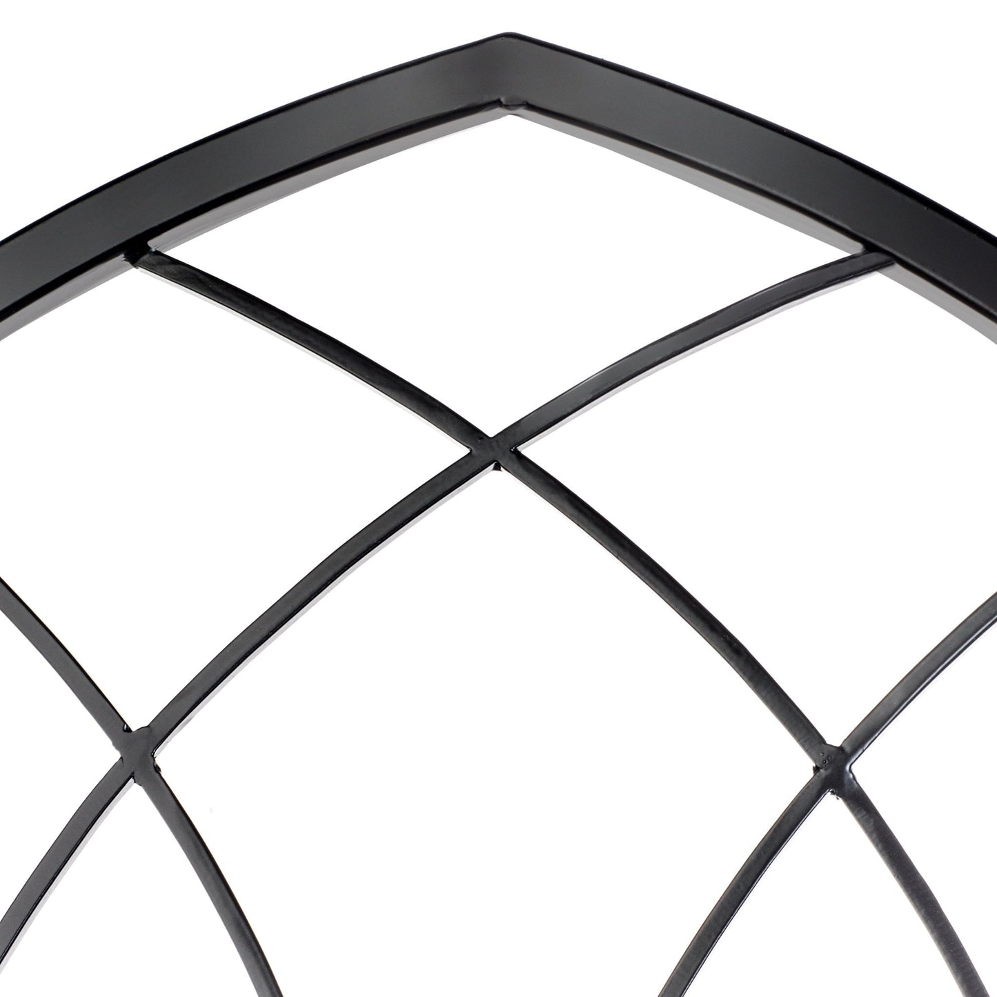 Close-up of top gothic arch on H Potter wrought iron trellis, pointed arch and ironwork detail