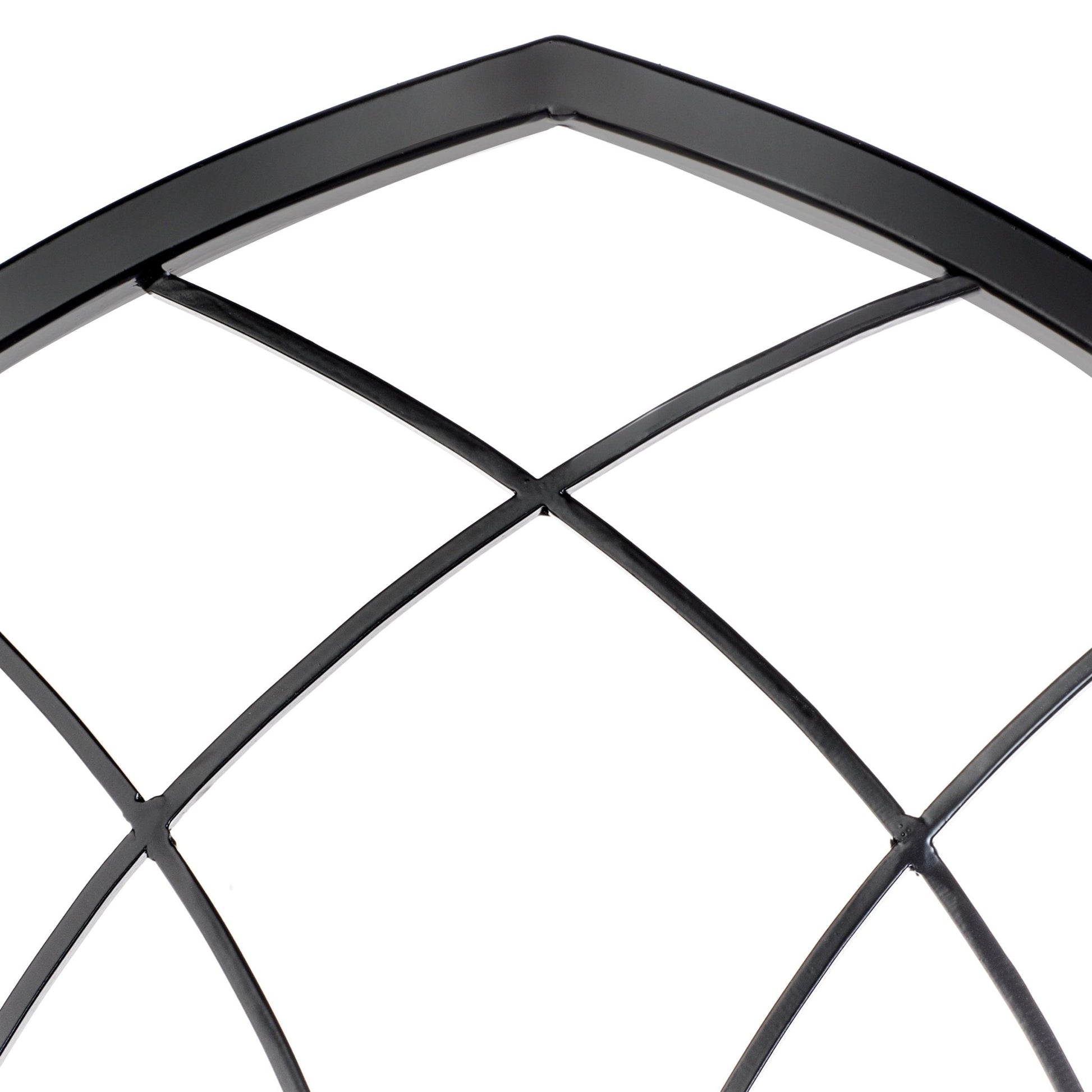 Close-up of top gothic arch on H Potter wrought iron trellis, pointed arch and ironwork detail