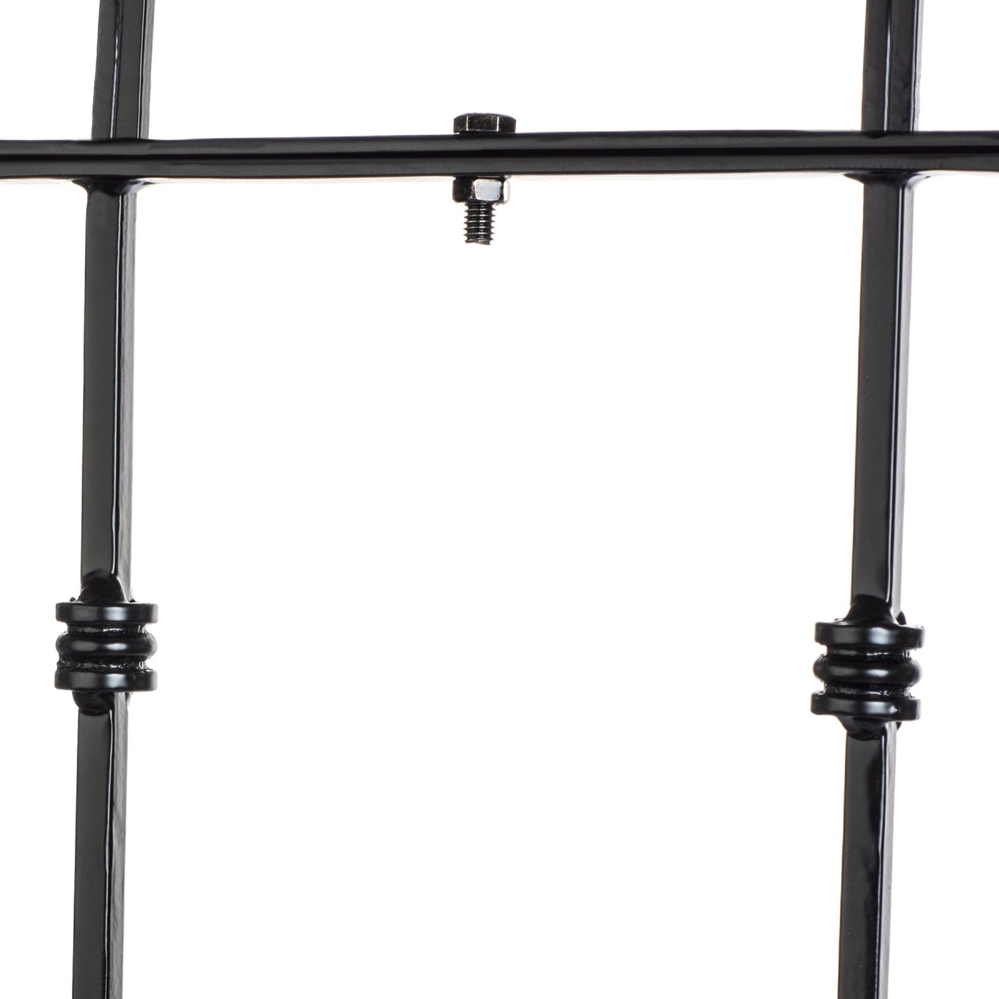 Detail view of H Potter gothic trellis, welded joints and powder-coated black finish