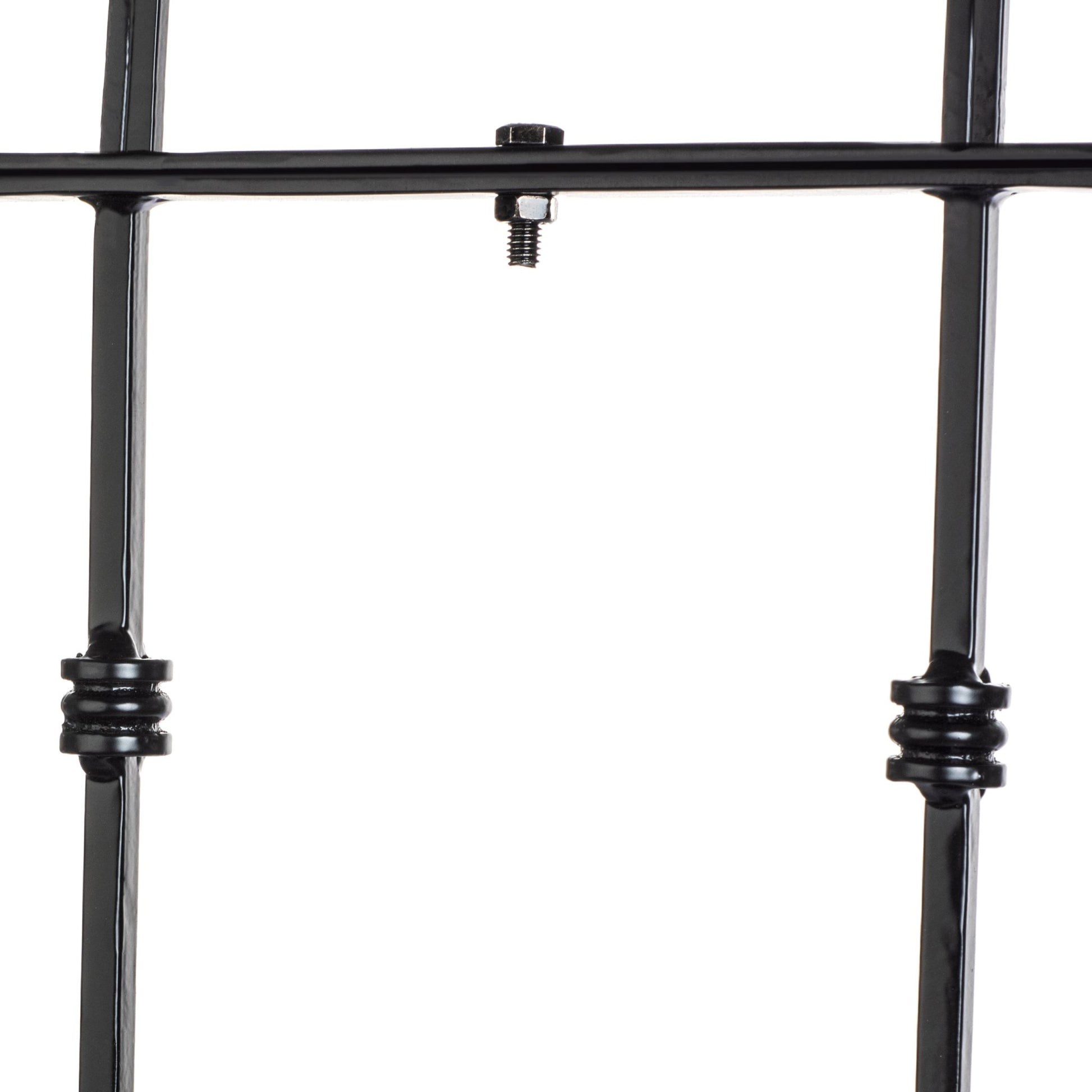 Detail view of H Potter gothic trellis, welded joints and powder-coated black finish