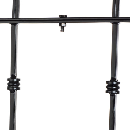 Detail view of H Potter gothic trellis, welded joints and powder-coated black finish