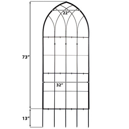 Dimension diagram of H Potter large black gothic garden trellis with width and height labeled
