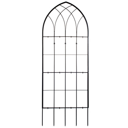 Front view of H Potter large black gothic wrought iron garden trellis, indoor outdoor wall art