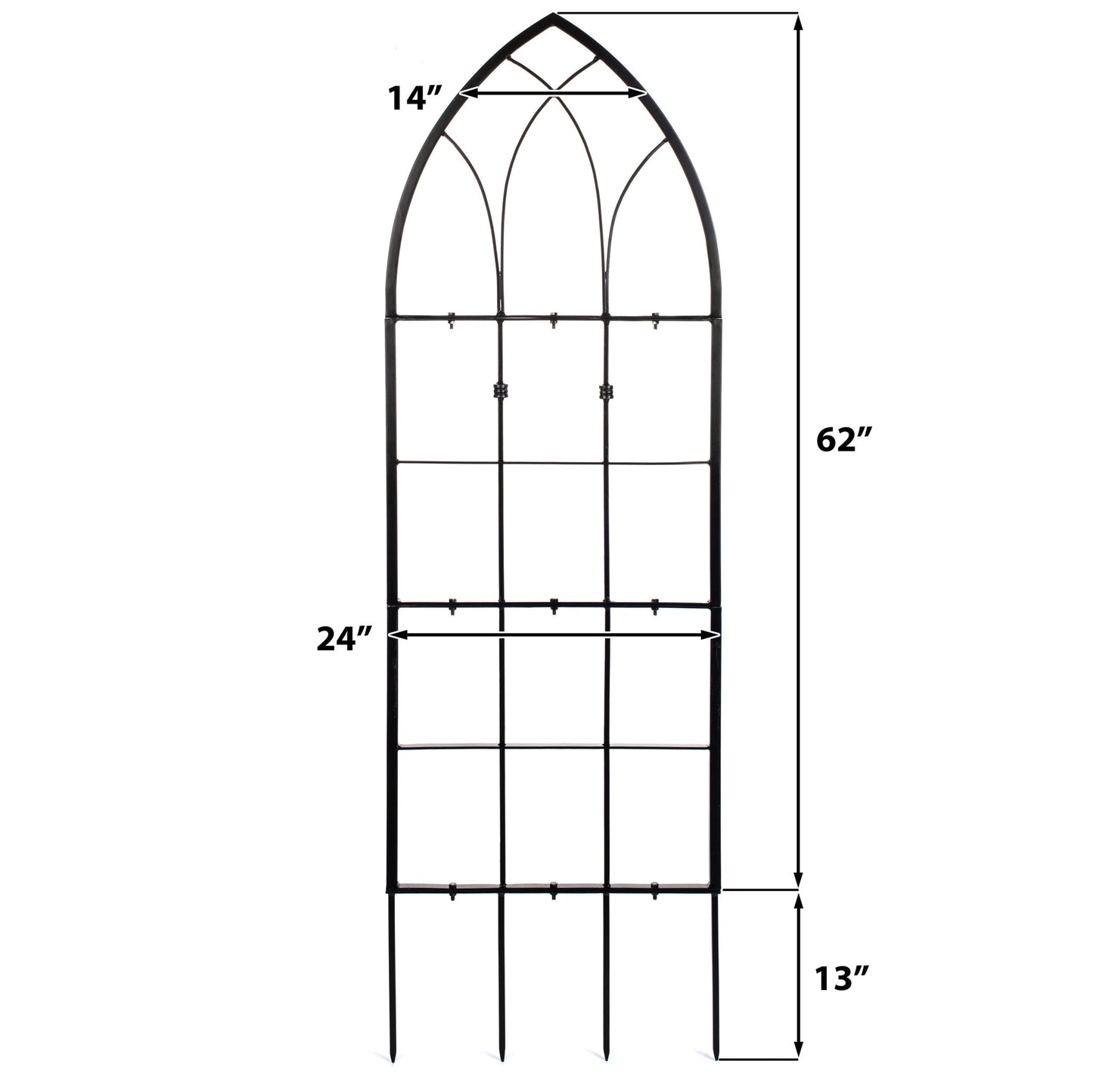Garden trellis with dimensions labeled on a white background