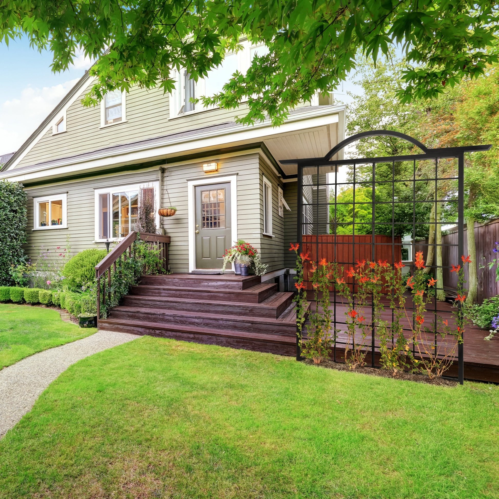 H Potter Garden Trellis Screen in landscaped front yard