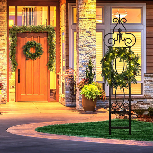 H Potter Garden Trellis with Lighted Hawthorne Wreath – GAR124