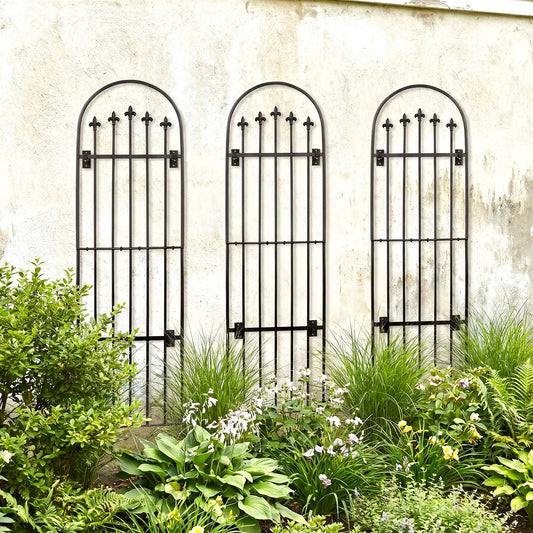 H Potter Verona Garden Wall Trellis - Set of 3 on a house with plants below