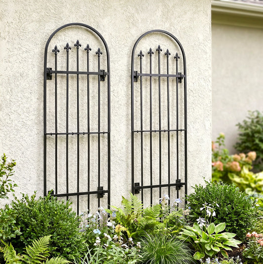 H Potter Verona Wall trellis set on stucco house above landscaping