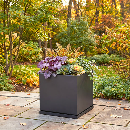 H Potter Willow 17" Gray Square Metal Planter with Drip Tray | Indoor Outdoor Planter