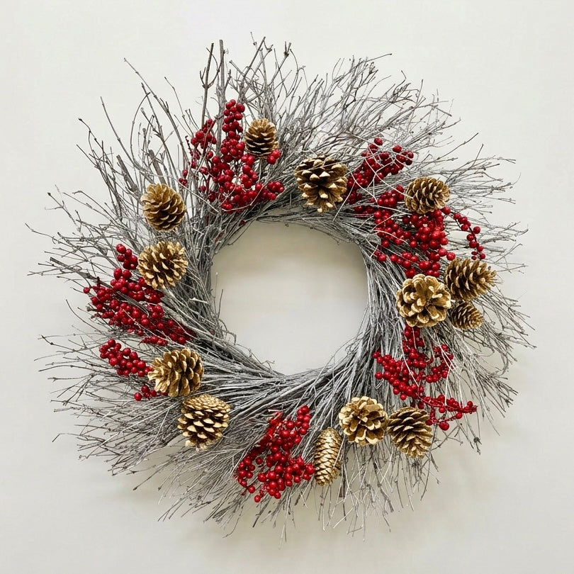 H Potter Winterberry & Gold Dried Holiday Wreath – Indoor/Outdoor