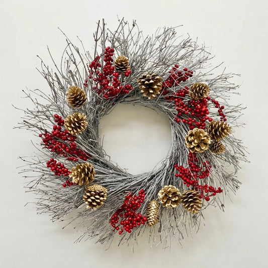 H Potter Winterberry & Gold Dried Holiday Wreath – Indoor/Outdoor