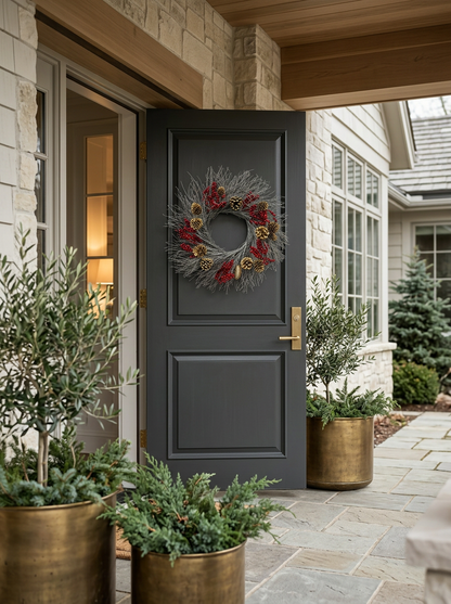H Potter Winterberry & Gold Dried Holiday Wreath – Indoor/Outdoor