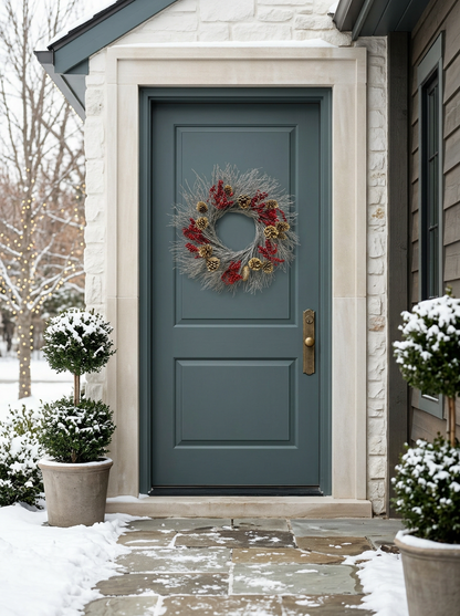 H Potter Winterberry & Gold Dried Holiday Wreath – Indoor/Outdoor