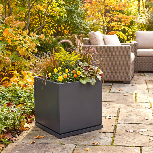 H Potter Laurel 20" Gray Square Metal Planter with Drip Tray | Indoor Outdoor Planter