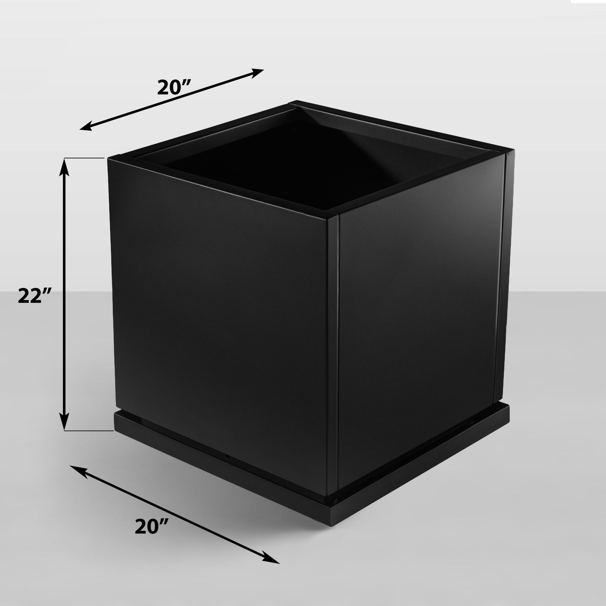 black plastic planter boxes H Potter 20" Black Square Metal Planter with Drip Tray