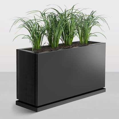 Grey H Potter planter rectangle planter on white filled with green grasses