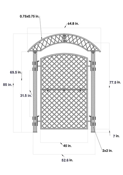 Dimensions diagram of H Potter large metal garden trellis screen, measurements labeled