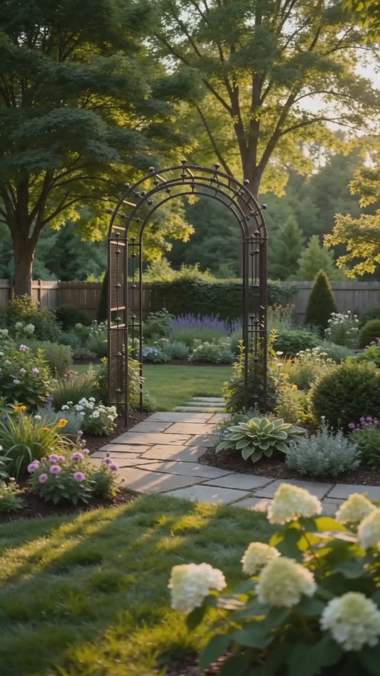 H Potter Stratford Large Garden Arbor Trellis Arch — Iron Garden Entryway - Charcoal Brown