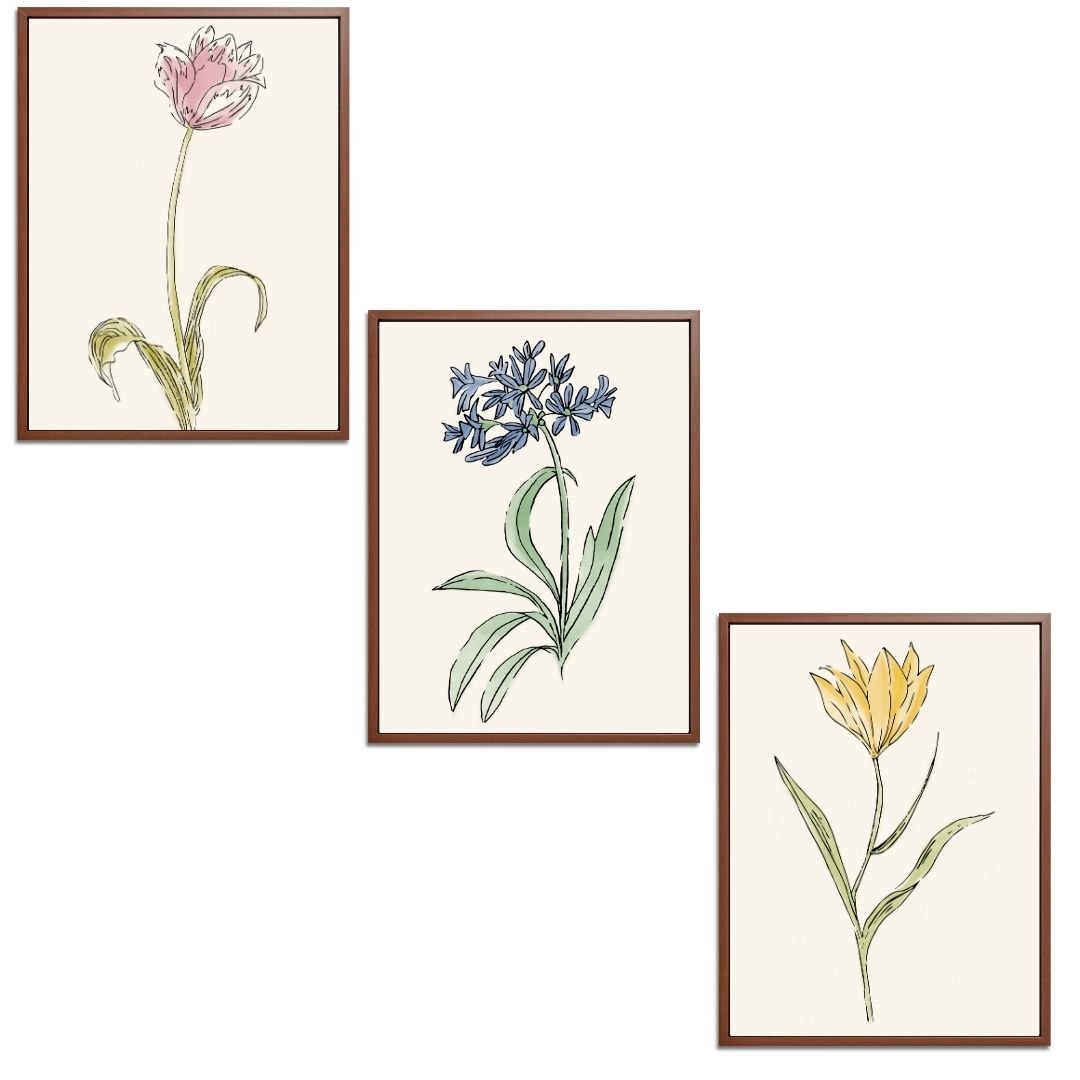Whimsical Flowers Set Botanical Fine Art Print by H Potter