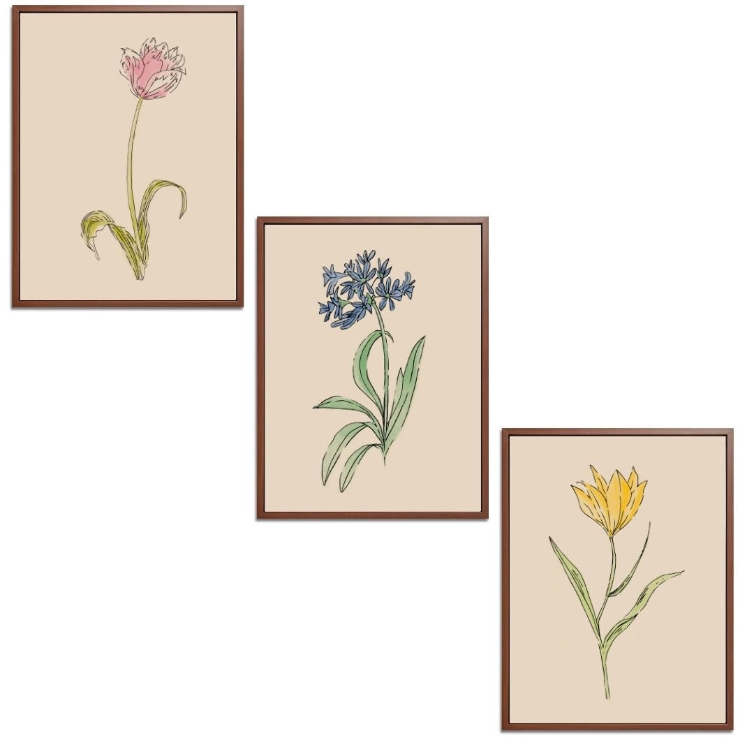 Whimsical Flowers Set Botanical Fine Art Print by H Potter
