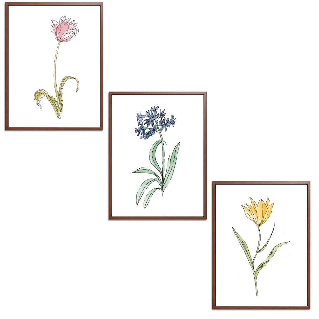 Whimsical Flowers Set Botanical Fine Art Print by H Potter
