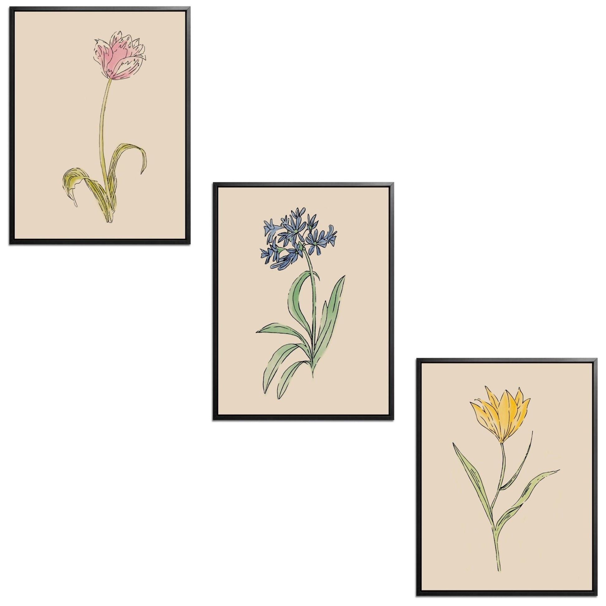 Whimsical Flowers Set Botanical Fine Art Print by H Potter