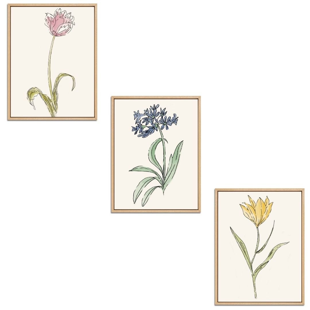 Whimsical Flowers Set Botanical Fine Art Print by H Potter