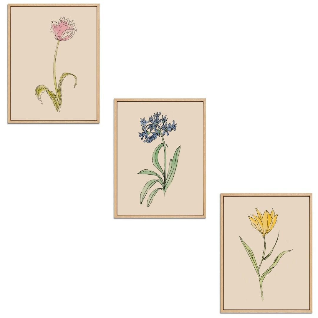 Whimsical Flowers Set Botanical Fine Art Print by H Potter
