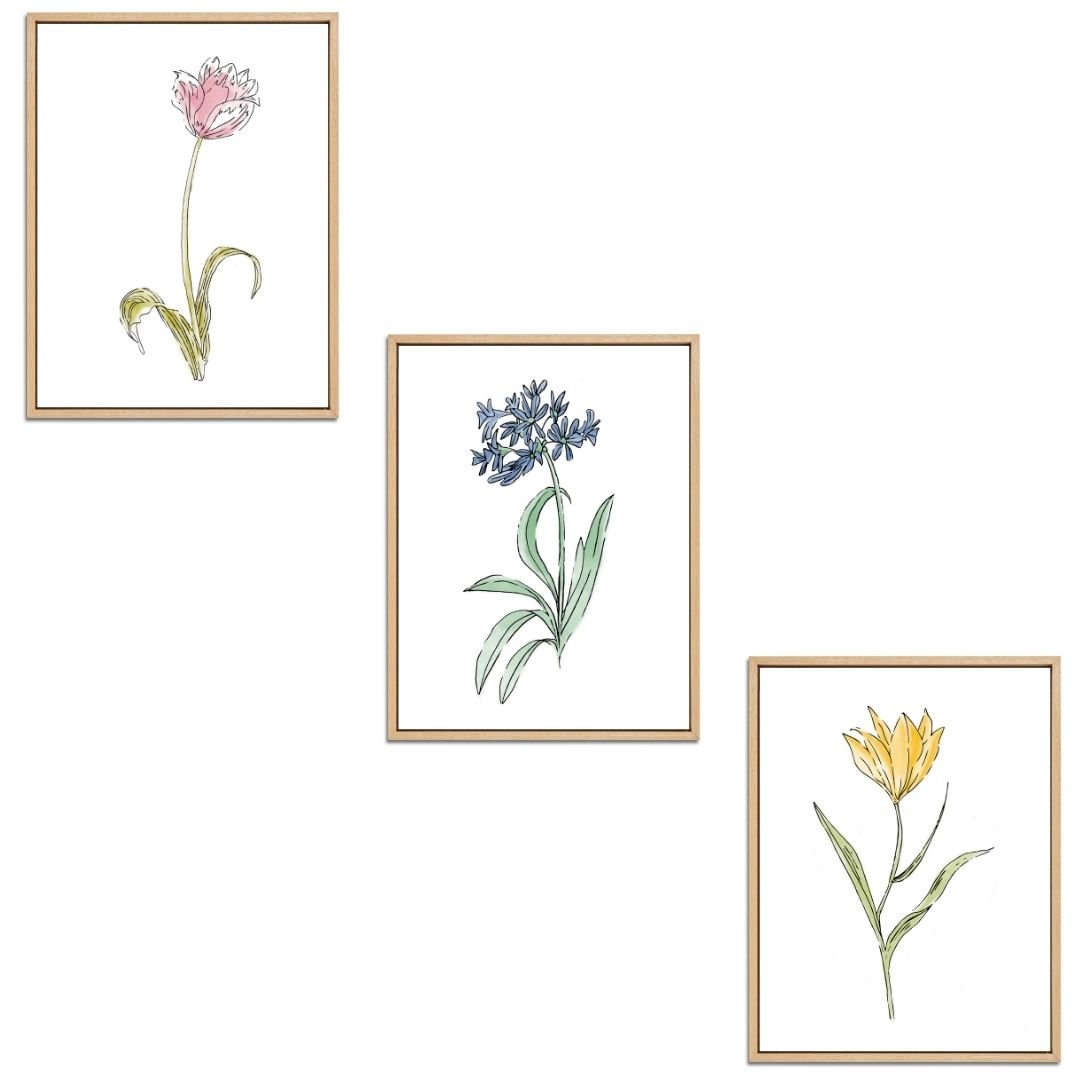 Whimsical Flowers Set Botanical Fine Art Print by H Potter