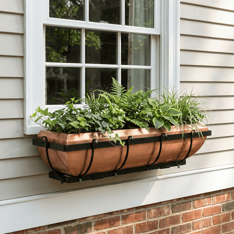 decorative window boxes planters 30-Inch Real Copper Window Box Planter with Metal Frame