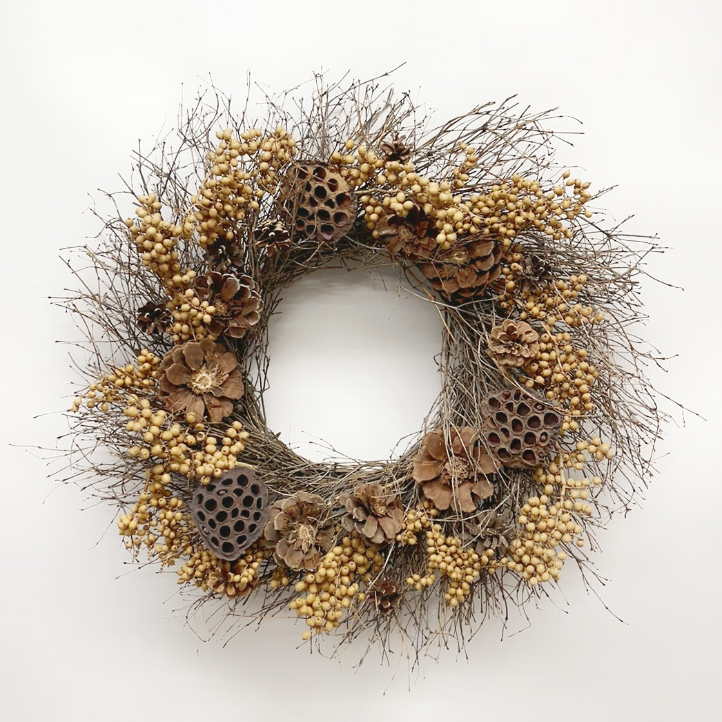 H Potter - Woodland Lotus Dried Fall Wreath – Indoor/Outdoor