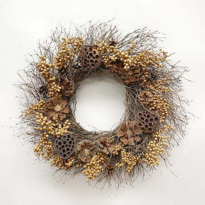 H Potter - Woodland Lotus Dried Fall Wreath – Indoor/Outdoor