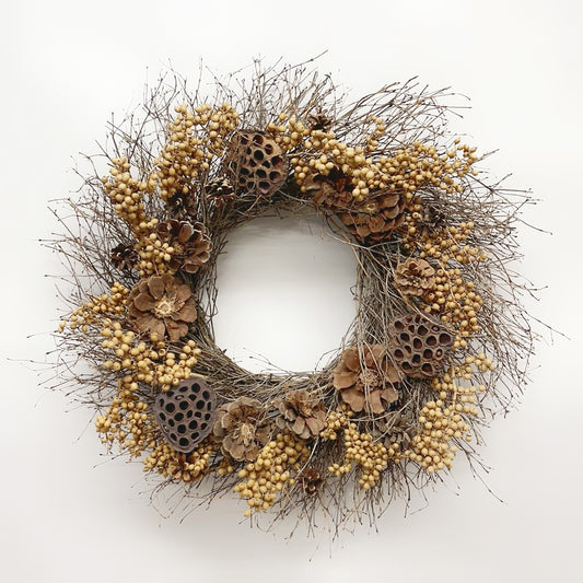 H Potter - Woodland Lotus Dried Fall Wreath – Indoor/Outdoor