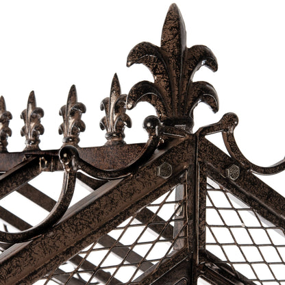 Top arch detail of H Potter GAR141 arbor highlighting ornamental work and sturdy construction. Backyard landscaping decor