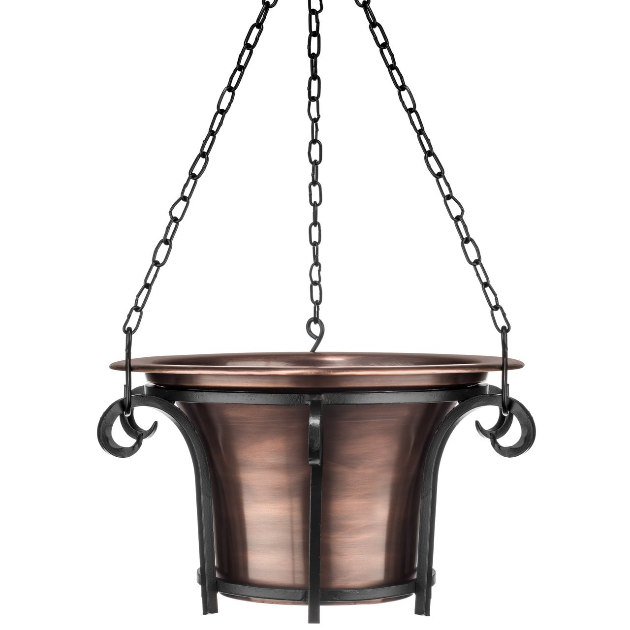 H Potter hanging planter metal iron outdoor flower container round antique copper