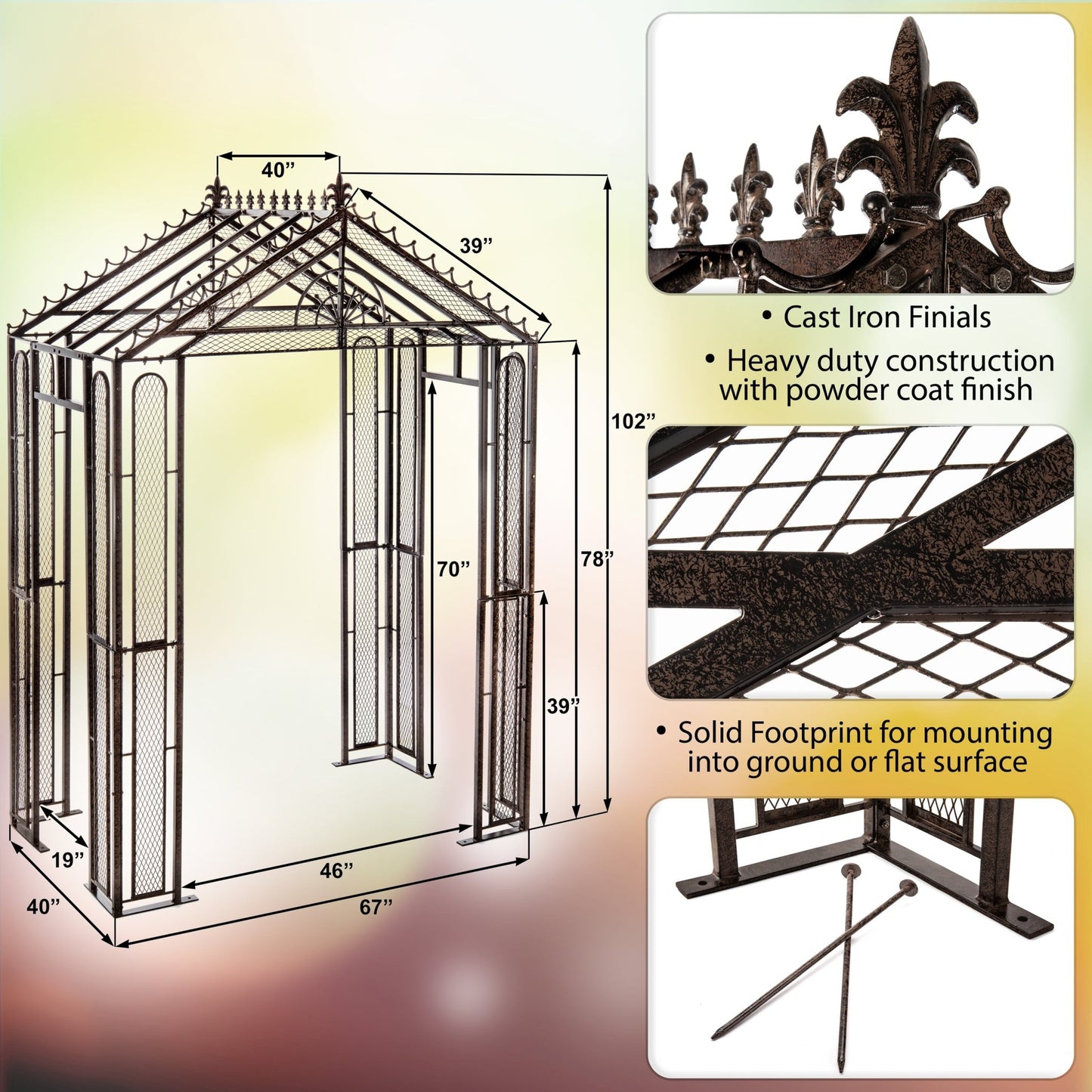 H Potter Garden Arbor Trellis Arch Metal Heavy-Duty for Climbing Plants